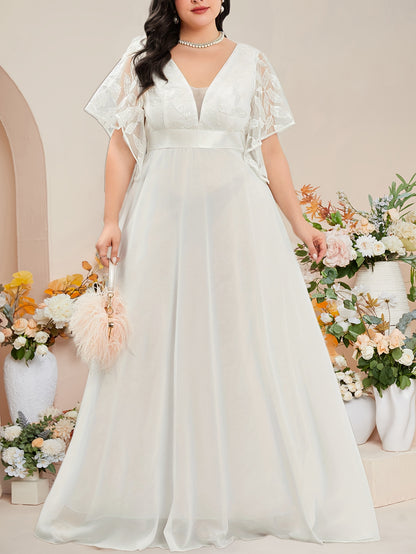 Plus Size Chiffon Wedding Gown - Plus Size XL-4XL - View 1