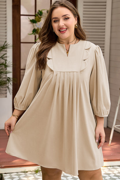 Plus Size Notched Neck Scallop Detail Mini Dress - Plus Size XL-4XL - View 5
