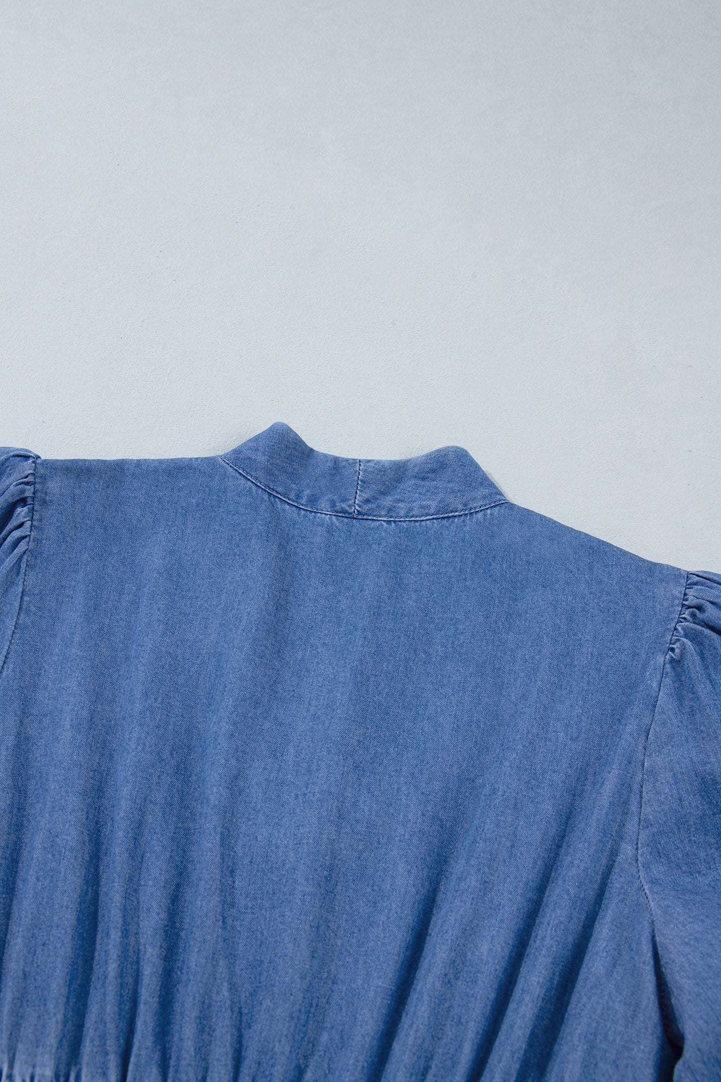 Plus Size V Neck Shirred Waist Denim Midi Dress - Plus Size Clothing