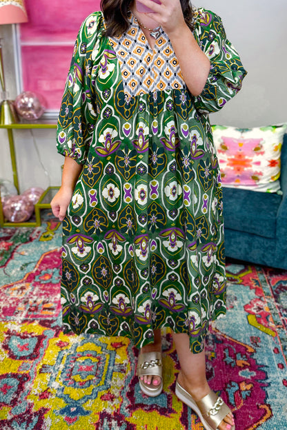 Plus Size Mixed Floral Patchwork V Neck Maxi Dress - Plus Size XL-4XL - View 1