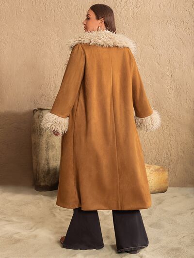 Plus Size Furry Trim Open Front Coat - Plus Size XL-4XL - View 2