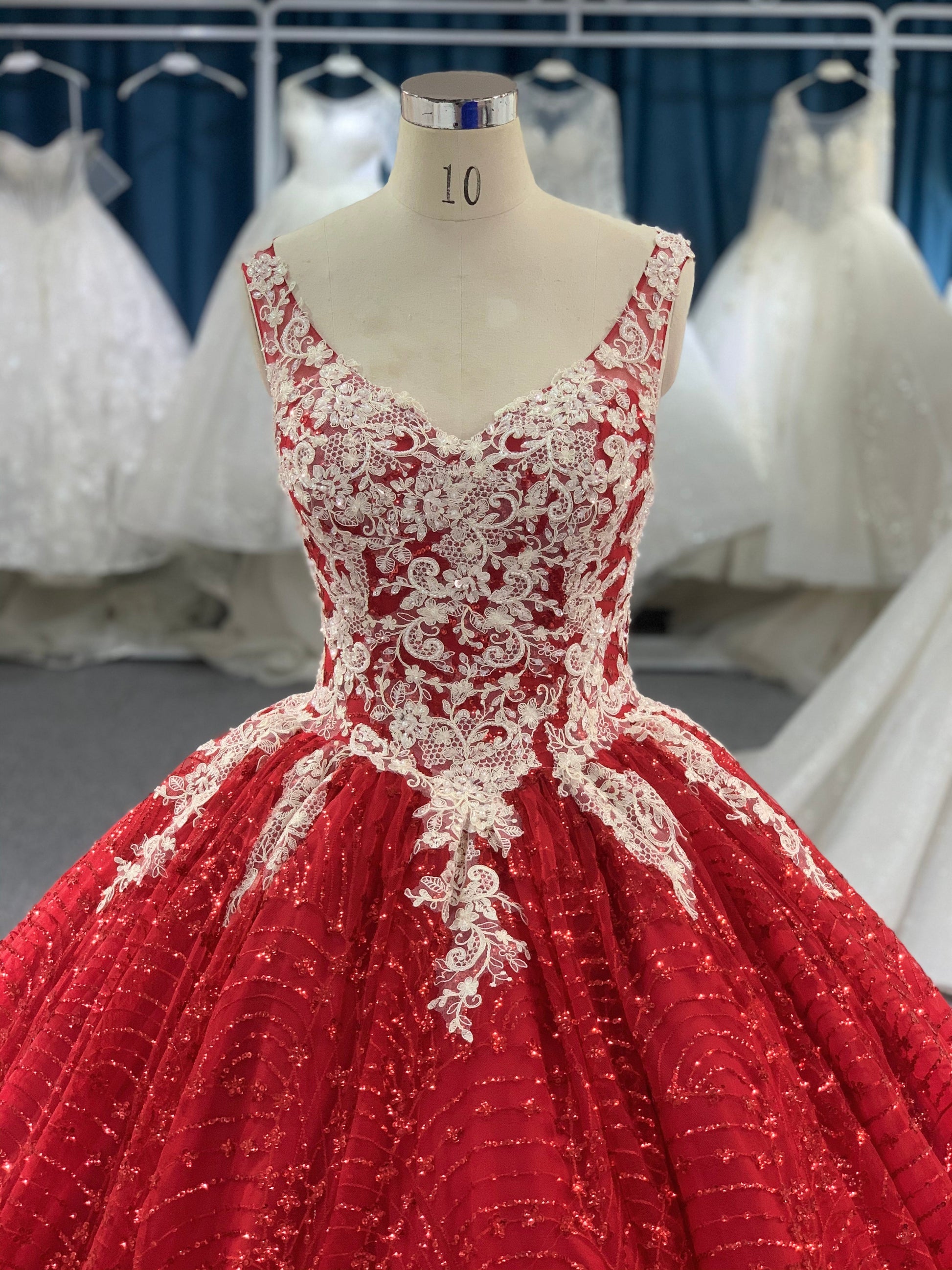 Lace up red dress floor length ball gown - Plus Size Clothing
