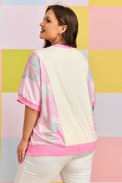 Plus Size Floral Patchwork Embroidery T Shirt - Plus Size Clothing