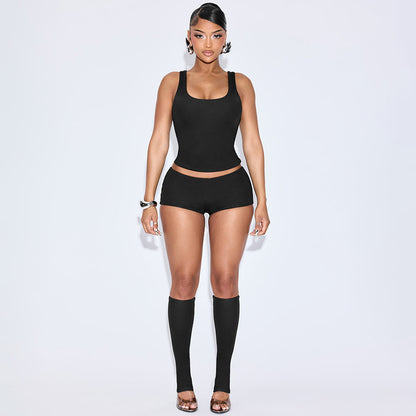 Plus Size Solid Color Mesh 4-Piece Set