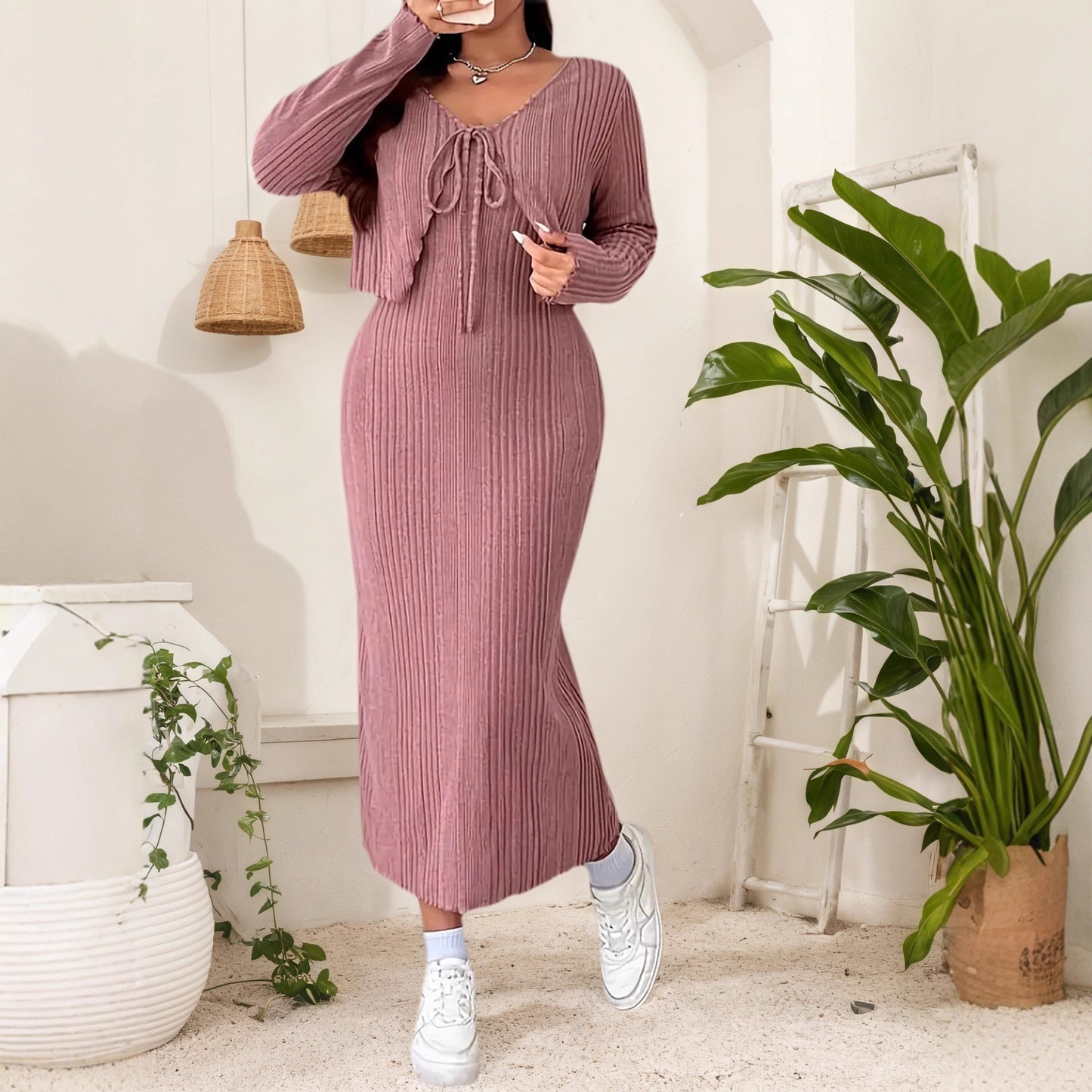 Plus Size Elegant Belted Two-Piece Dress Set