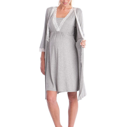 Fashion Ruffled Three-Quarter Sleeve Maternity Dress Robe Nightwear - Plus Size Clothing