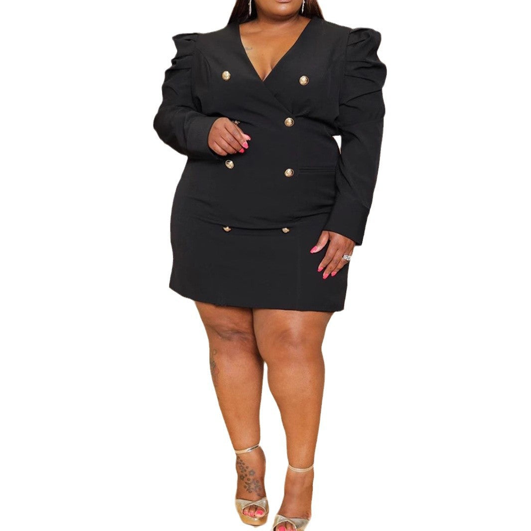 Plus Size V-Neck Fitted Pencil Dress Long Sleeve