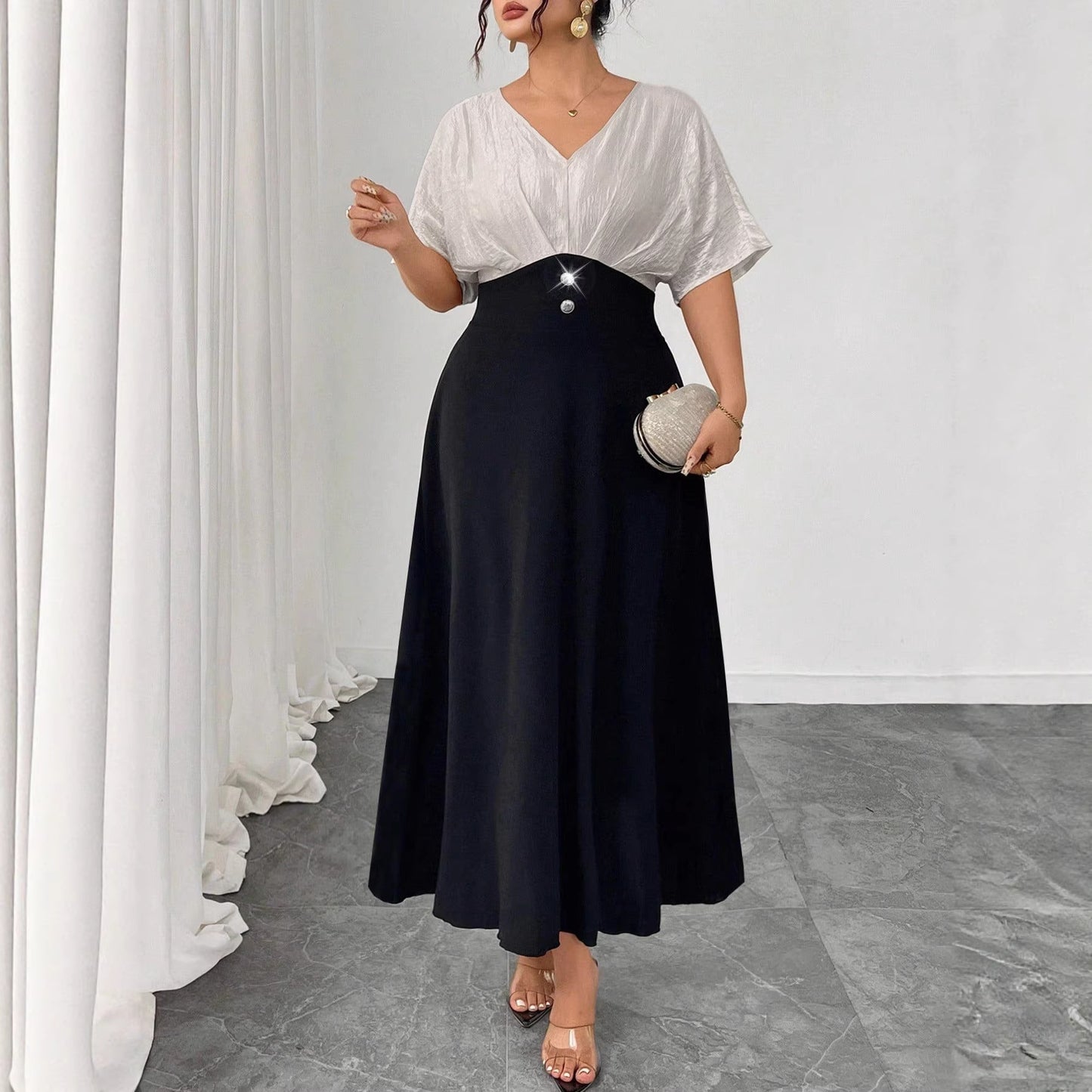 Plus Size V-Neck A-Line Maxi Dress