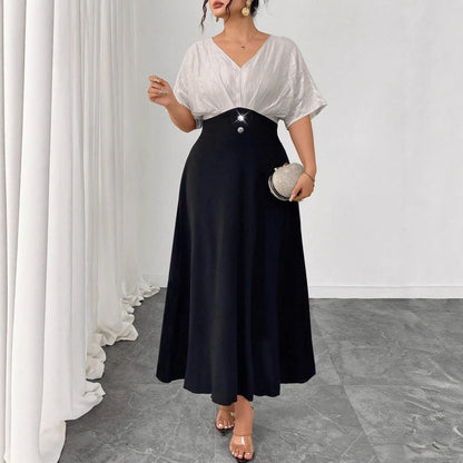 Plus Size V-Neck A-Line Maxi Dress - Plus Size Clothing
