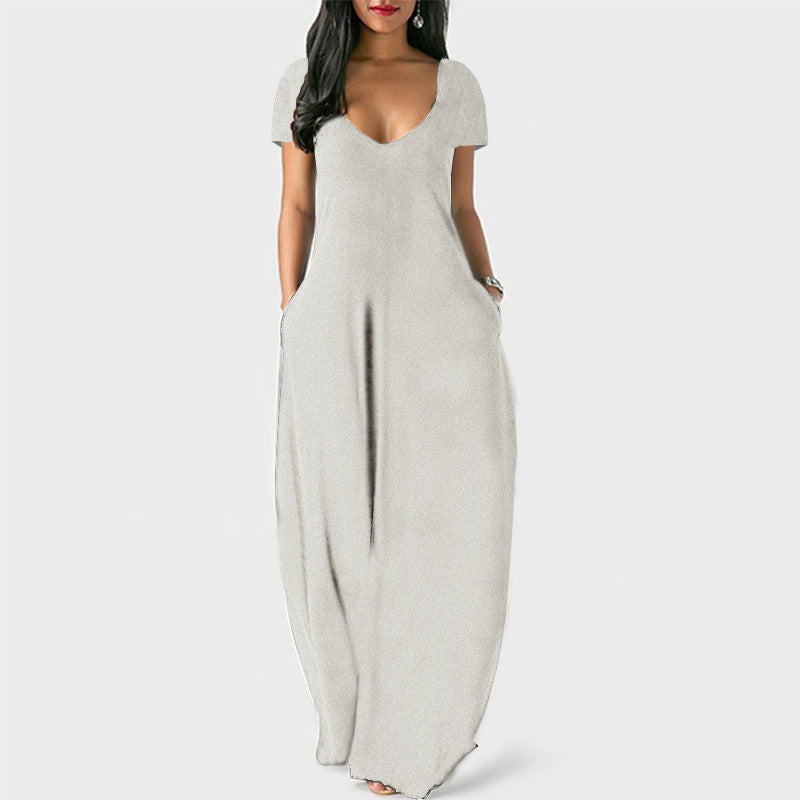 Plus Size V-Neck Short Sleeve Maxi Dress