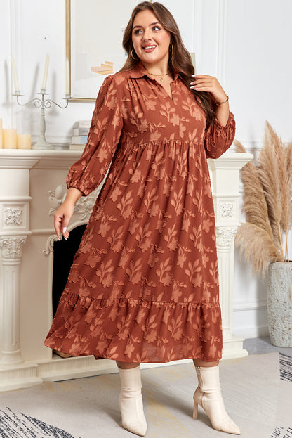 Plus Size Textured 3D Floral Ruffle Hem Long Dress - Plus Size XL-4XL - View 3