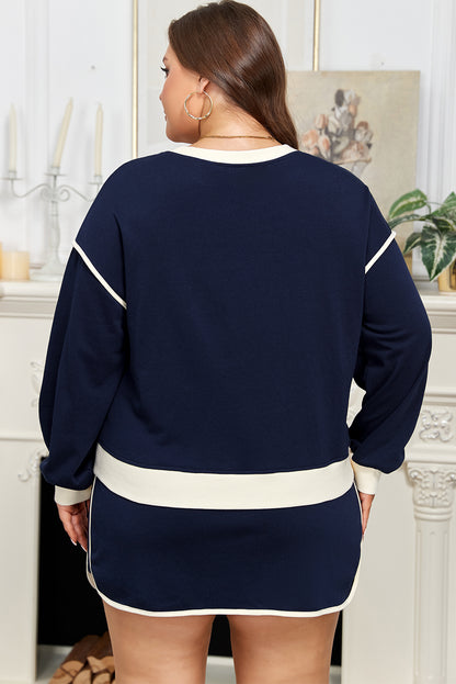 Plus Size Color Block Drop Shoulder Top and Lace-Up Skirt Set - Plus Size XL-4XL - View 2