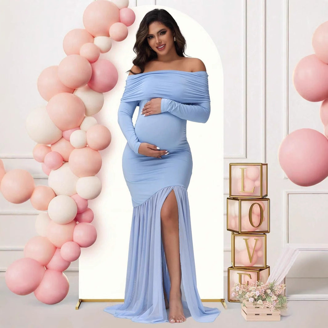 Elegant Fitted Bodycon Mesh Splicing Formal Maternity Dress - Plus Size Clothing