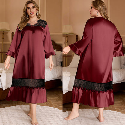 Plus Size Summer Long Sleeve Lace Nightgown - Plus Size Clothing