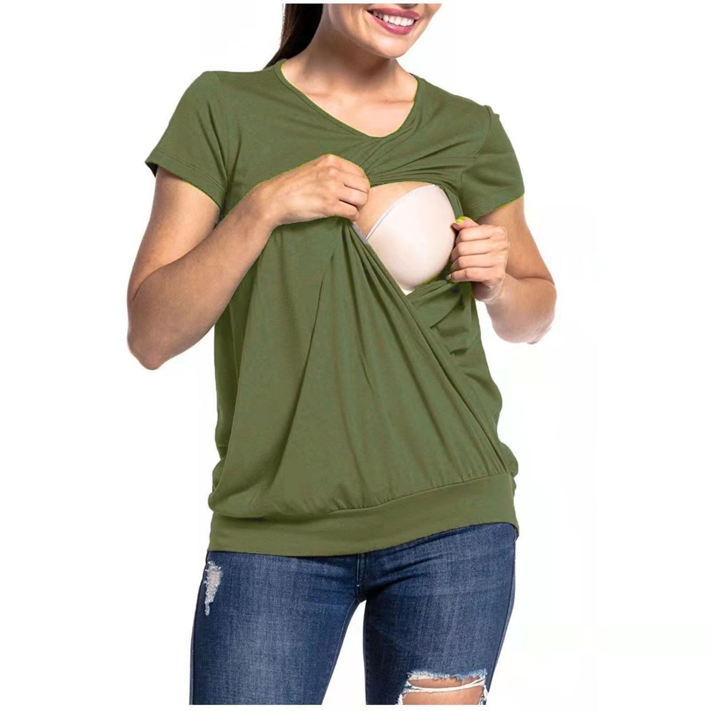 Plus Size Maternity Short Sleeve Nursing T-Shirt