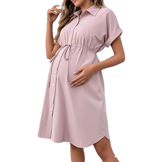 Plus Size Maternity Button Casual Midi Dress