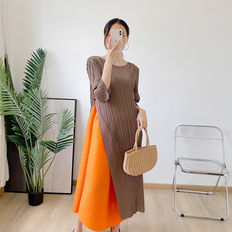 Plus Size Pleated Colorblock Summer Dress