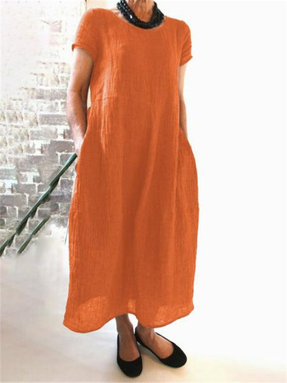 Plus Size Cotton Linen Midi Dress - Plus Size XL-4XL - View 8