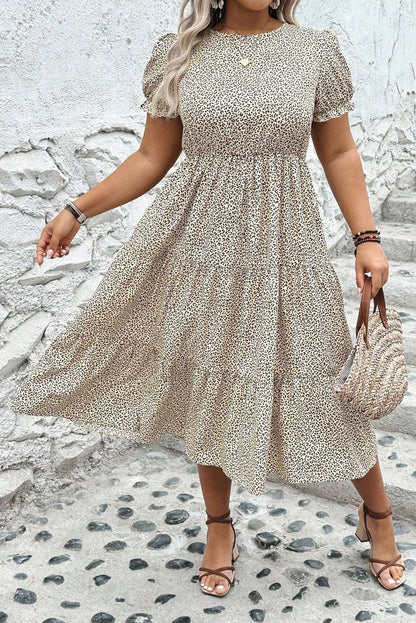 Plus Size Leopard Print Frill Trim Flared Dress - Plus Size XL-4XL - View 6
