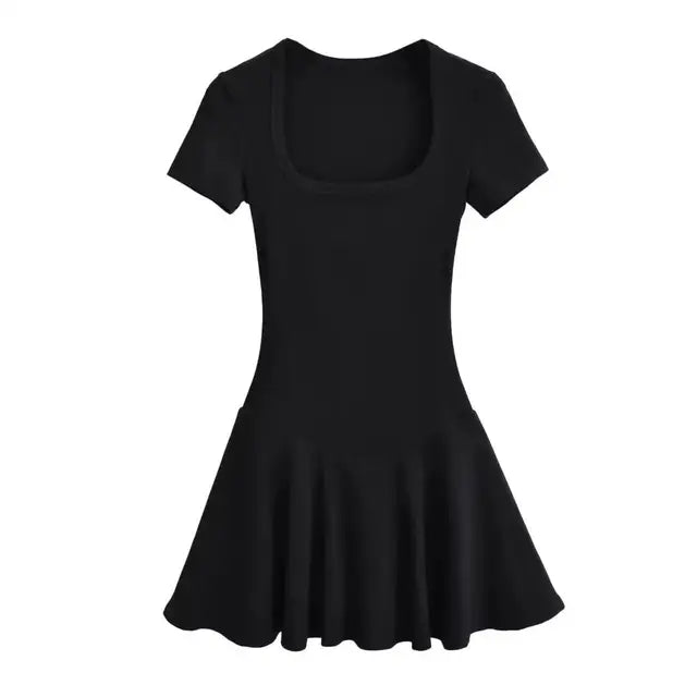 Plus Size Summer Short Sleeve Square Collar Sports Dress