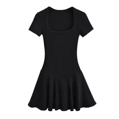 Plus Size Summer Short Sleeve Square Collar Sports Dress