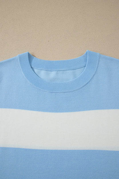Plus Size Striped Colorblock Short Sleeve Sweater