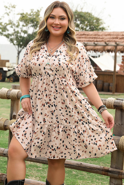 Plus Size Printed Surplice V Neck Empire Waist Dress - Plus Size XL-4XL - View 4