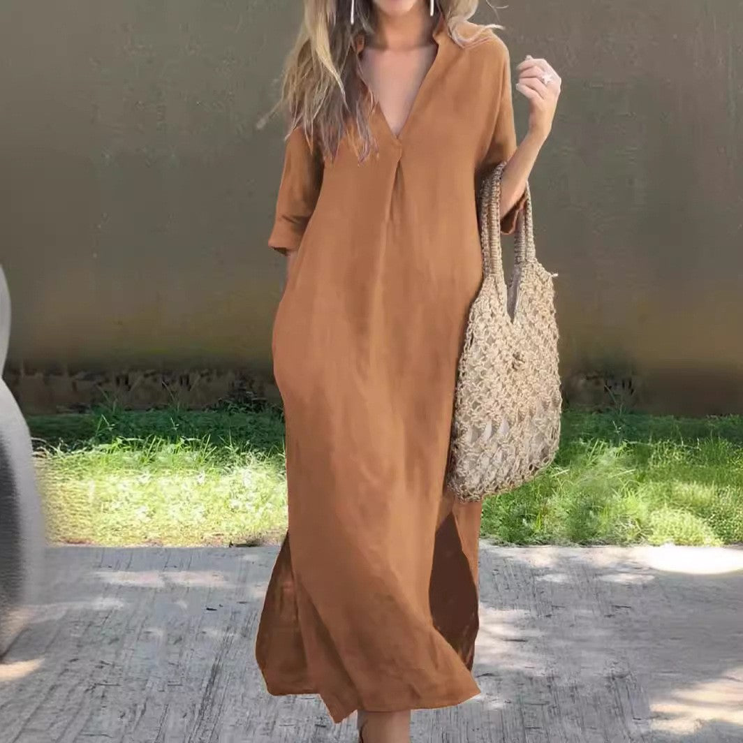 Plus Size V-Neck Summer Dress with Pockets