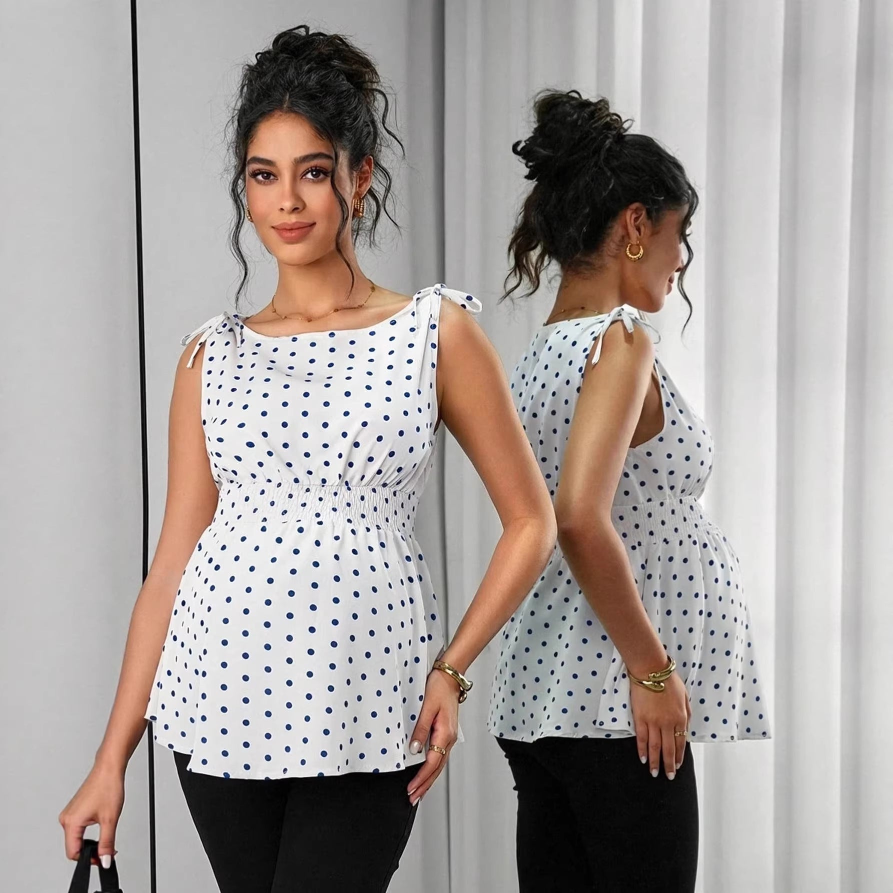 Chic Dot Print Sweet Style Maternity Strapless TopFashion Simple Elegant Spring Summer - Plus Size Clothing