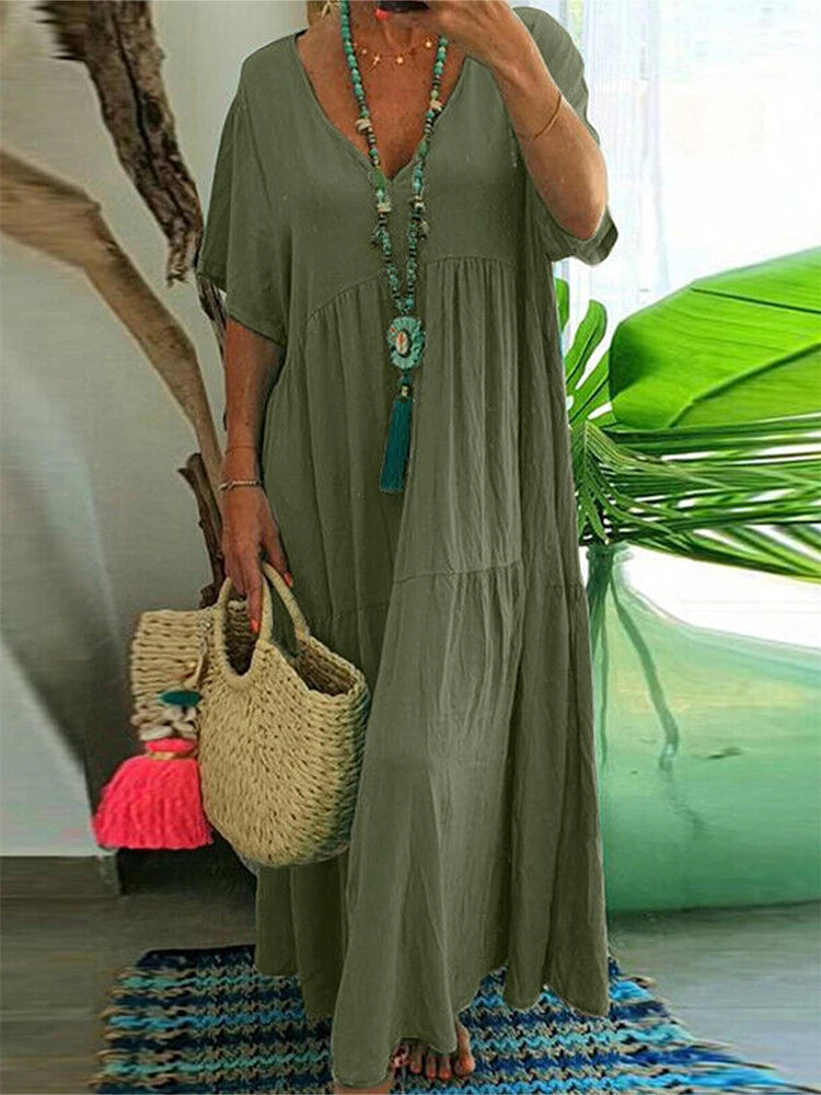 Plus Size Casual Loose V-Neck Long Dress