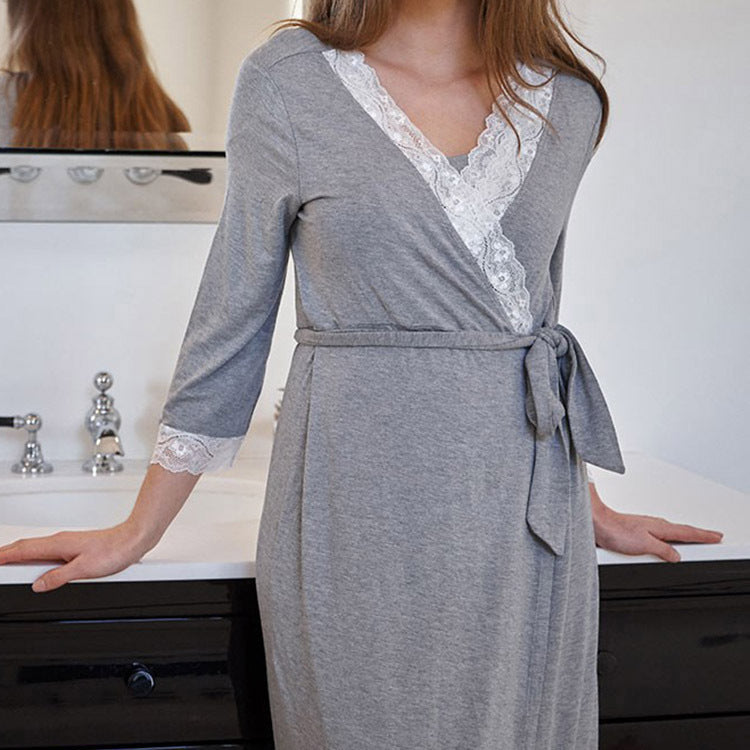 Fashion Ruffled Three-Quarter Sleeve Maternity Dress Robe Nightwear - Plus Size Clothing