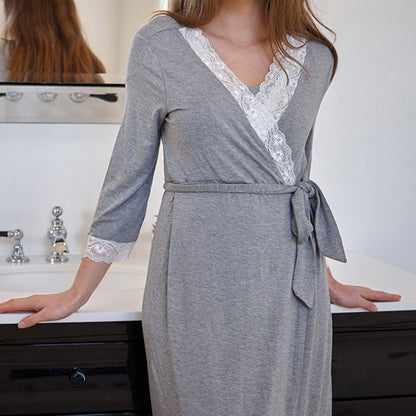Fashion Ruffled Three-Quarter Sleeve Maternity Dress Robe Nightwear - Plus Size Clothing