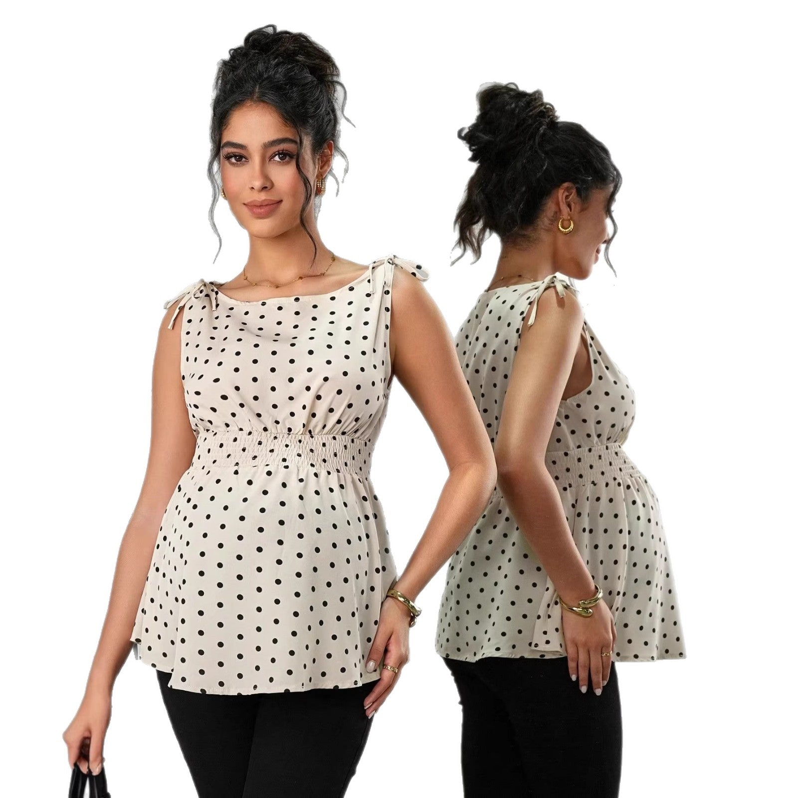 Chic Dot Print Sweet Style Maternity Strapless TopFashion Simple Elegant Spring Summer - Plus Size Clothing