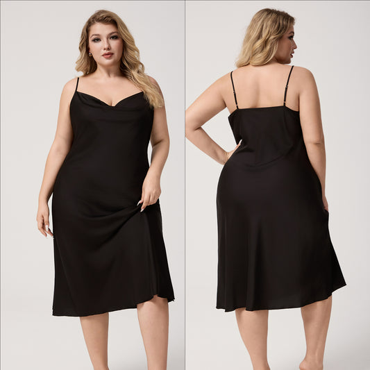 Plus Size Satin Nightdress Sleeveless Long Loungewear