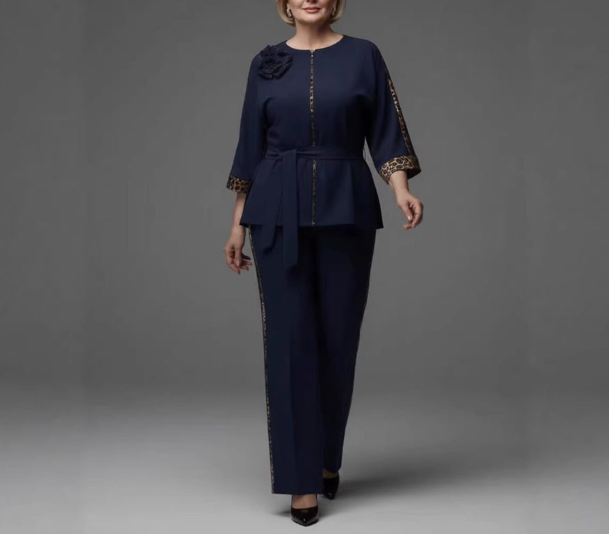 Plus Size Elegant Patchwork Casual Pant Set