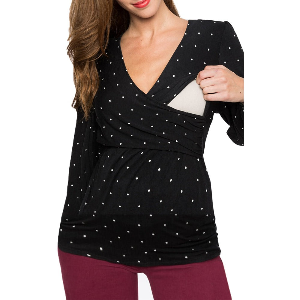 Plus Size Maternity Deep V-Neck Long Sleeve Breastfeeding Top