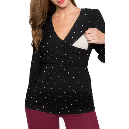 Plus Size Maternity Deep V-Neck Long Sleeve Breastfeeding Top