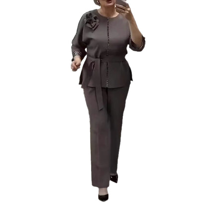Plus Size Elegant Patchwork Casual Pant Set