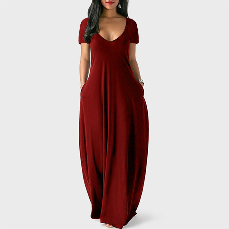 Plus Size V-Neck Short Sleeve Maxi Dress