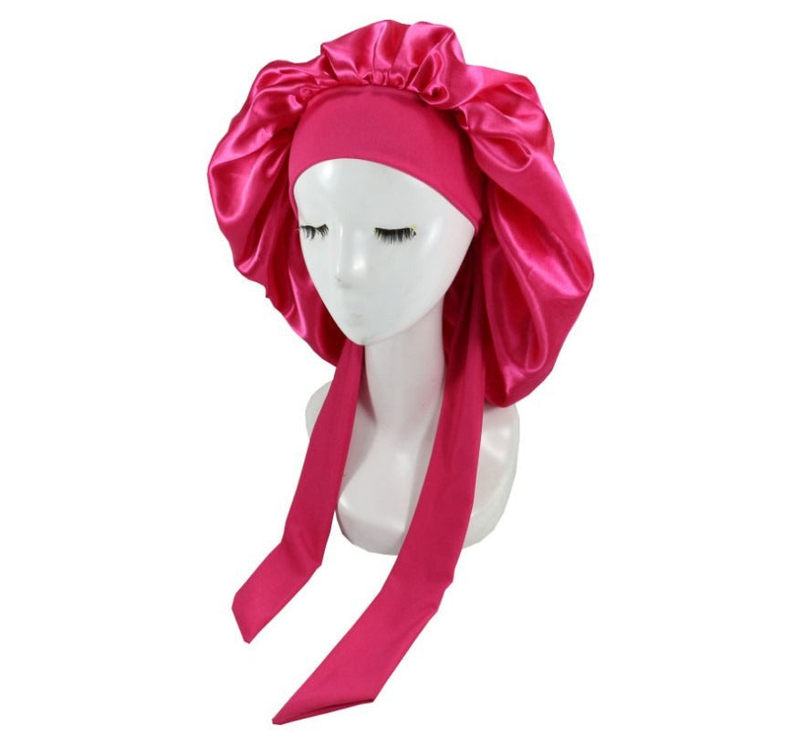 Laced Sleeping Cap Simulation Silk Home Hat Moon Cap Long Hair Care Silk Sleeping Cap Maternity Cap - Plus Size Clothing