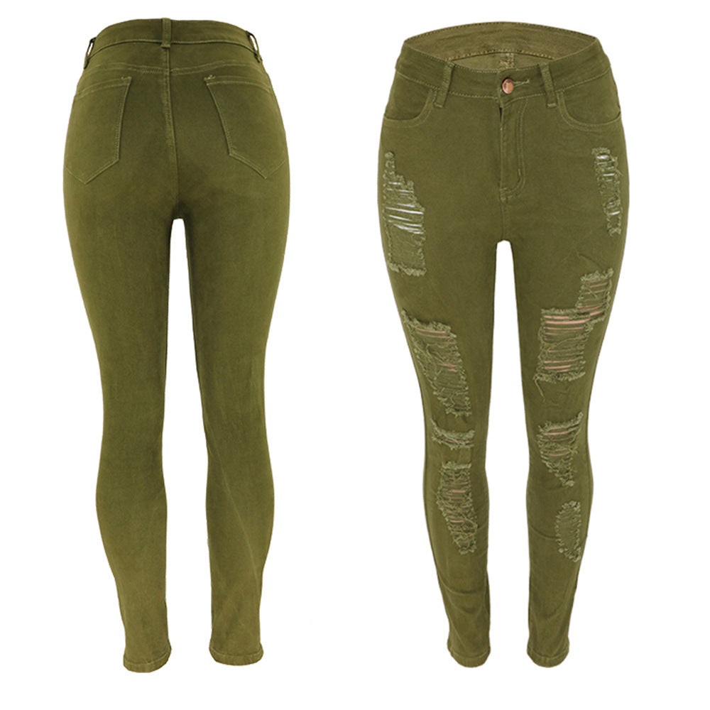 Plus Size Slim Fit Ripped Knee Denim Pencil Pants