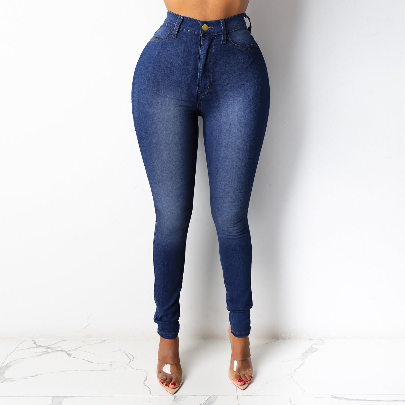 Plus Size High Waist Slim Denim Pants