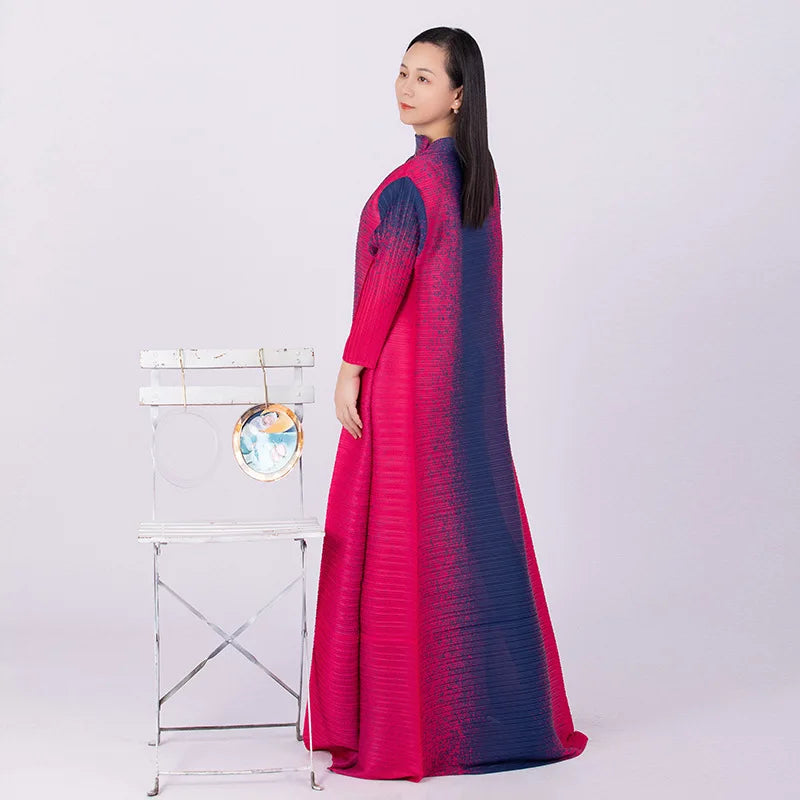 Plus Size Multicolor Geometric Print Long Sleeve Dress