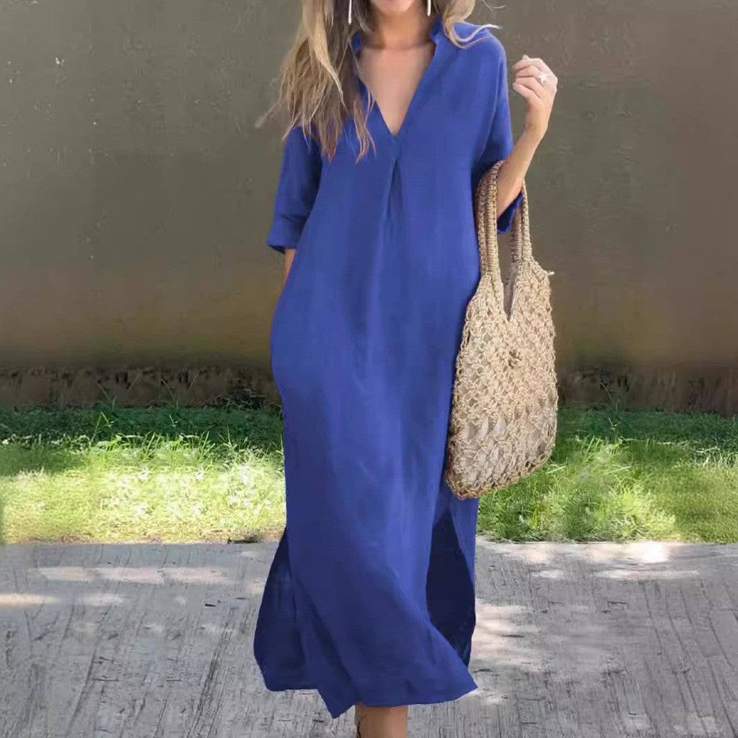 Plus Size V-Neck Summer Dress with Pockets