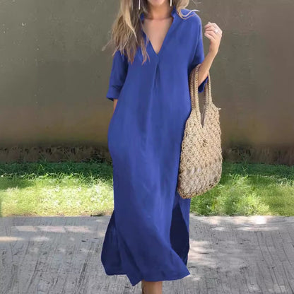 Plus Size V-Neck Summer Dress with Pockets
