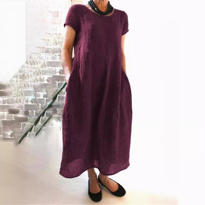 Plus Size Cotton Linen Midi Dress - Plus Size XL-4XL - View 1