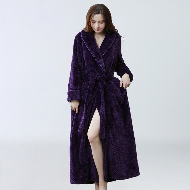 Plus Size Winter Extra Long Flannel Robe