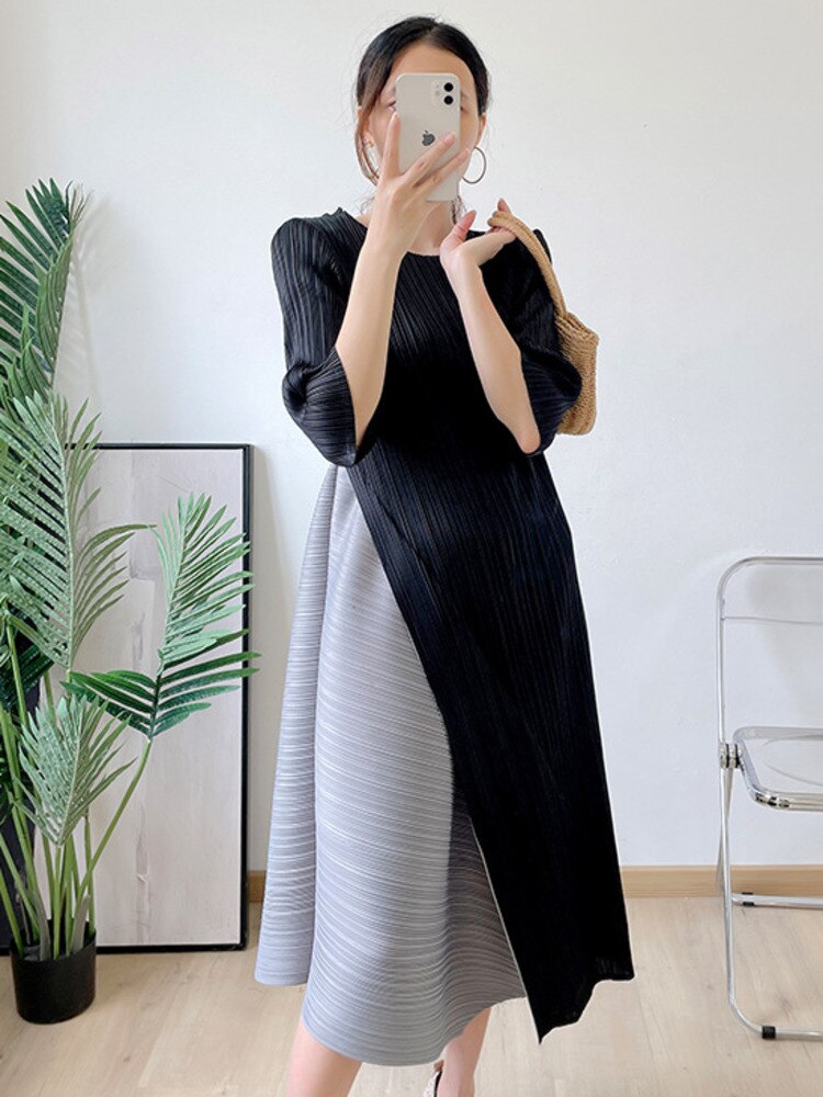 Plus Size Pleated Colorblock Summer Dress