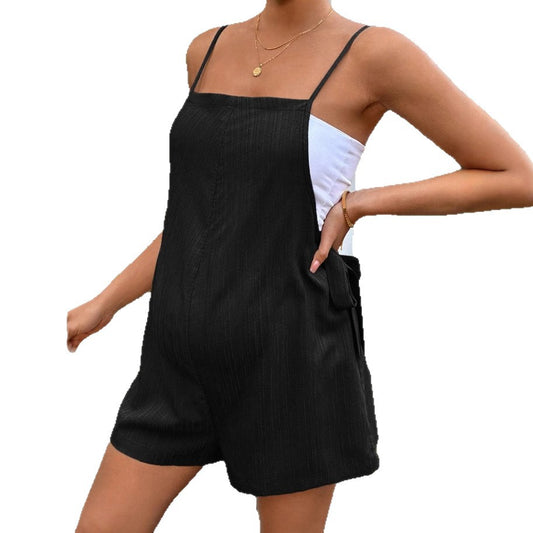 Lightweight Loose Fit Maternity Five-Point Shorts with Adjustable Waistband and Shoulder Straps - Plus Size Clothing
