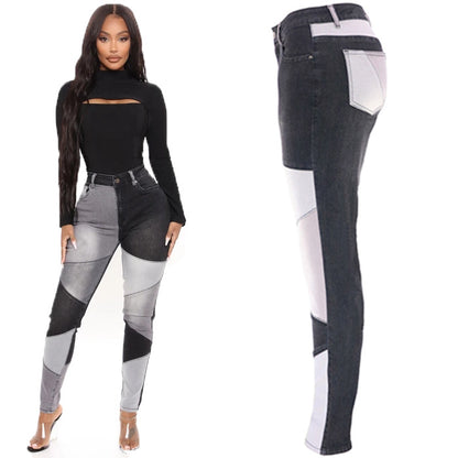 Plus Size High Waist Denim Splicing Skinny Pants — front view